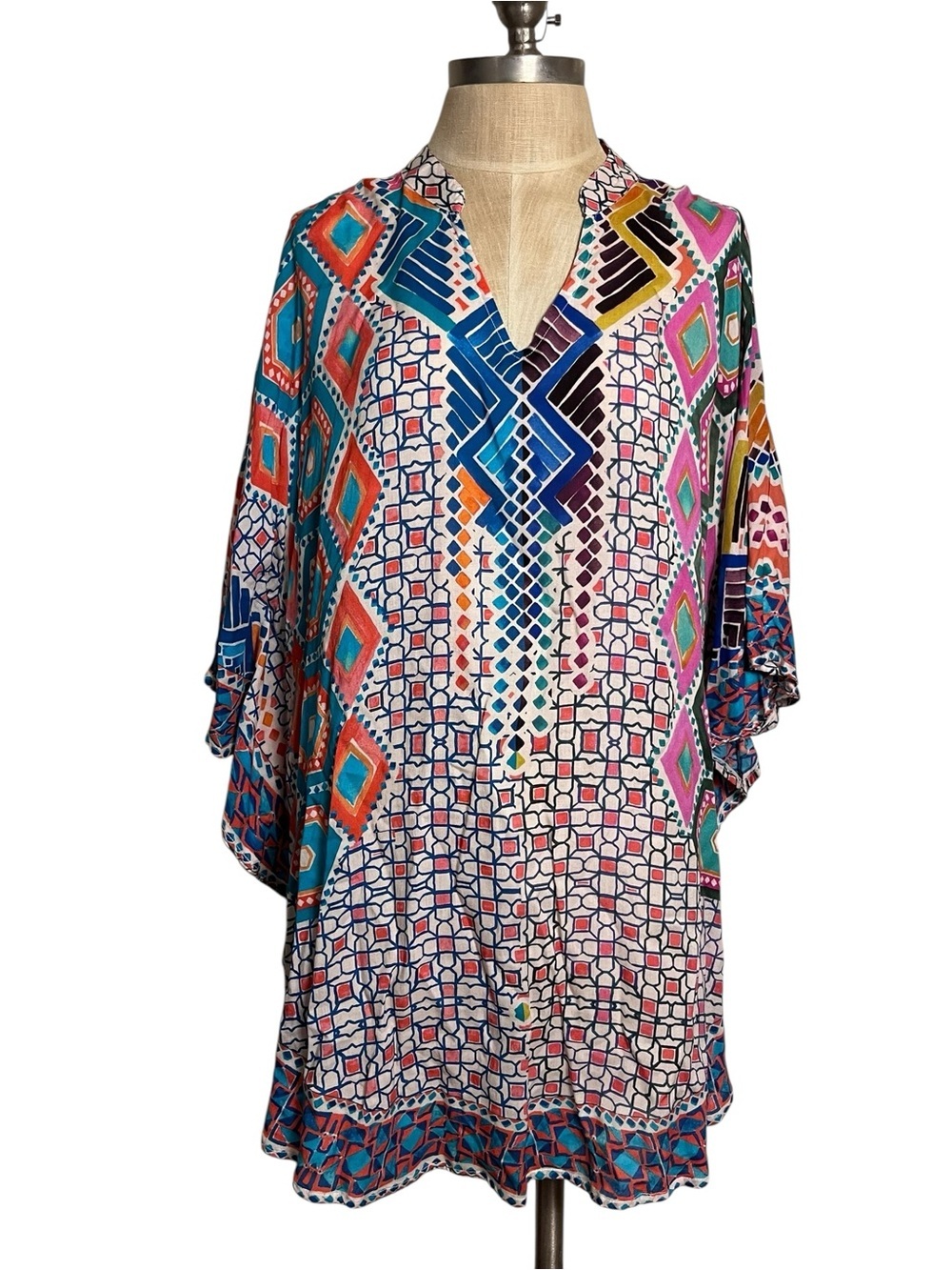 Tolani Collection Geometric Print Modal Tunic Dress Kaftan Medium Boho Cover Up